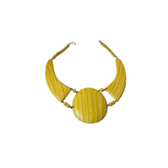 Yellow Statement Necklace Vintage Handmade Jewelry - Picture 1 of 6